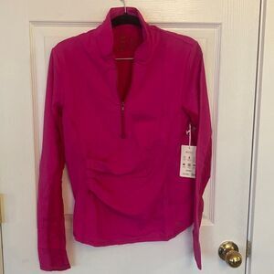 Line In The Sand Soak It Up Half Zip Pink Rashguard Top with Built-in Bra NWT